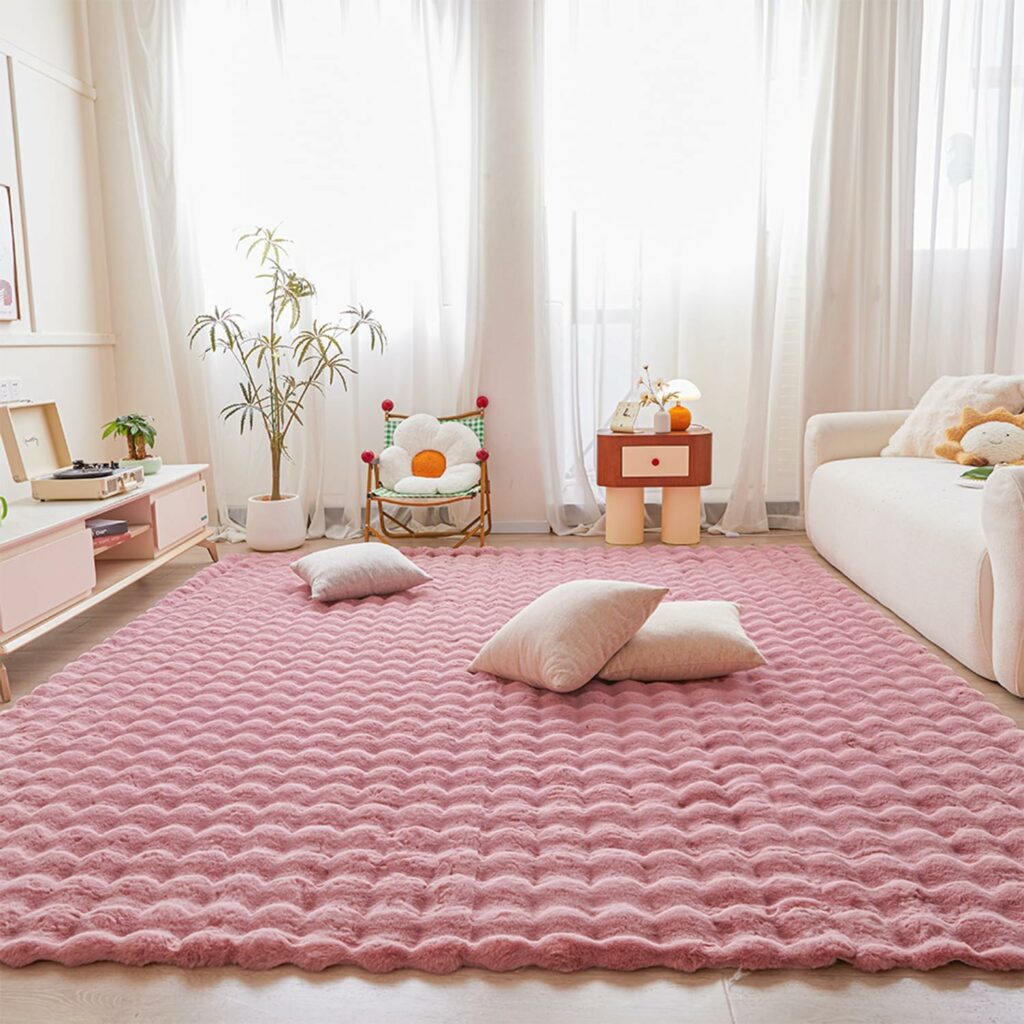 Pink Faux Fur Rug Bedroom