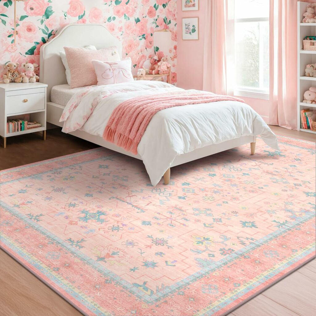 Washable Pink Wool Rug